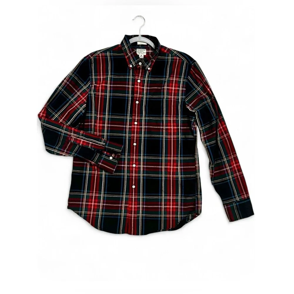 Vintage J. Crew Classic Stretch Men's Red Plaid Button-Down Shirt